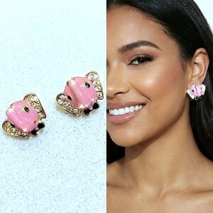 Gold plated pink crystal elephant earrings